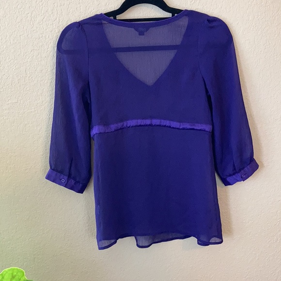 Vintage Y2k Sheer Fly Away Textured Cinch Purple Top Size Small - Picture 2 of 3